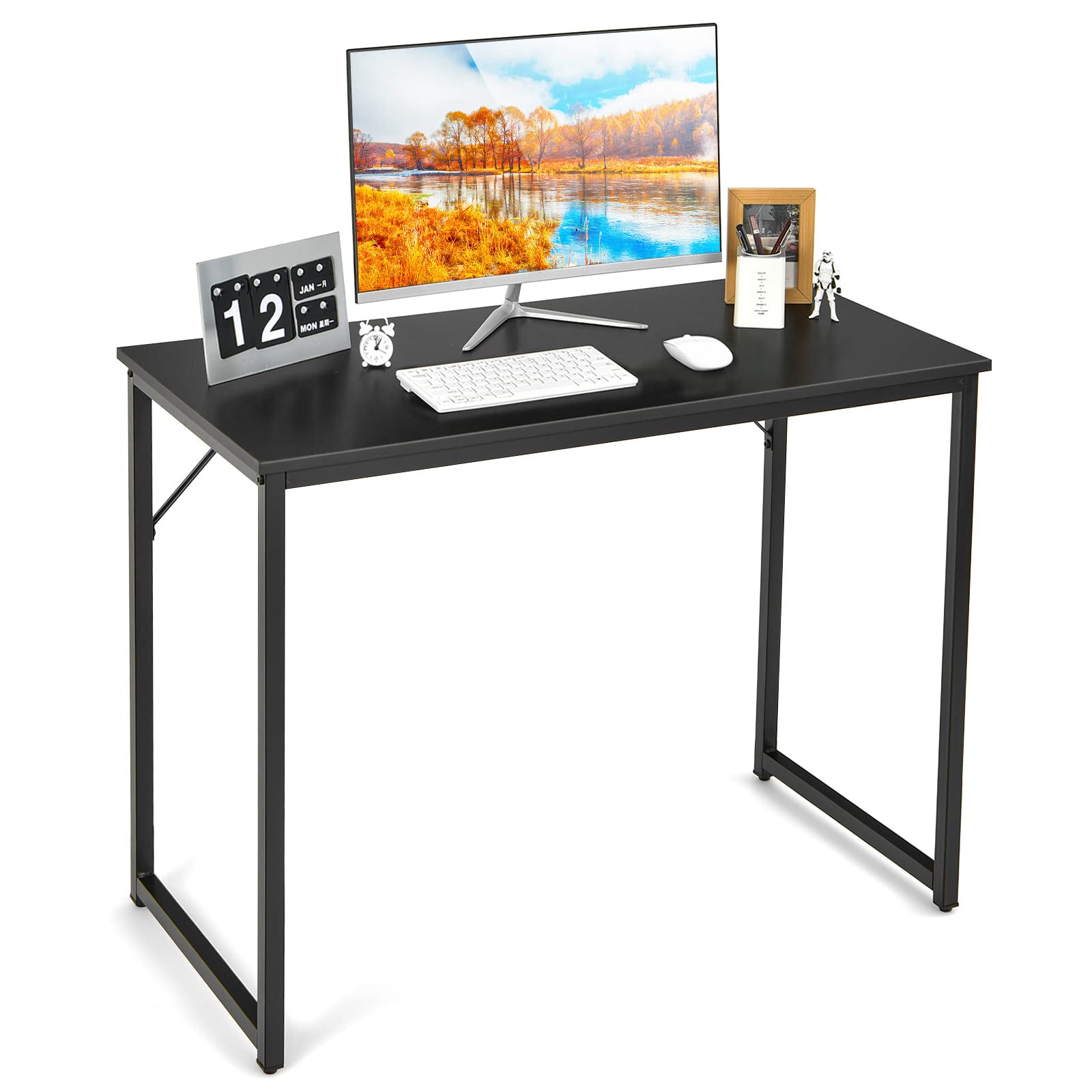 Tangkula Compact Study Writing Desk with Steel Frame for Home Office